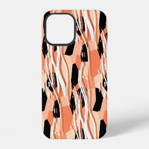 Perzik Zwart Wit Abstract Patroon. iPhone 12 Hoesje
