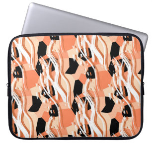 Perzik Zwart Wit Abstract Patroon. Laptop Sleeve