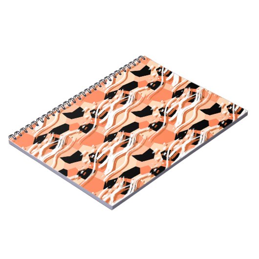 Perzik Zwart Wit Abstract Patroon. Notitieboek (Linkerzijde)