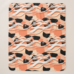 Perzik Zwart Wit Abstract Patroon. Sherpa Deken
