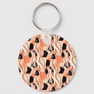 Perzik Zwart Wit Abstract Patroon. Sleutelhanger