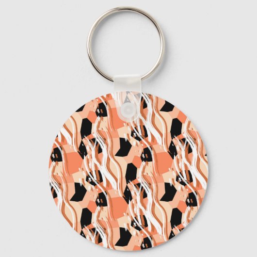 Perzik Zwart Wit Abstract Patroon. Sleutelhanger (Voorkant)