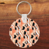 Perzik Zwart Wit Abstract Patroon. Sleutelhanger (Achterkant)
