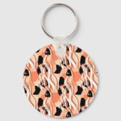 Perzik Zwart Wit Abstract Patroon. Sleutelhanger (Achterkant)