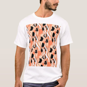 Perzik Zwart Wit Abstract Patroon. T-shirt