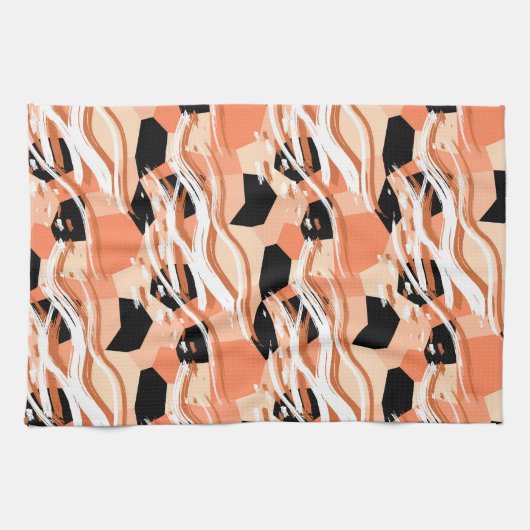 Perzik Zwart Wit Abstract Patroon. Theedoek (Horizontaal)