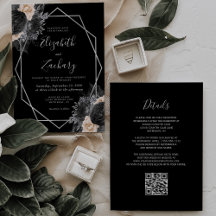 Perzik Zwarte Bloemen Zilveren Frame QR Code Bruil