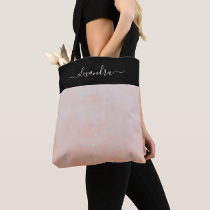 Perzik Zwarte robuuste elegante gepersonaliseerde Tote Bag