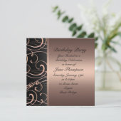 Perzik/zwarte wervelkant grens grens verjaardagsui kaart (Staand voorkant)