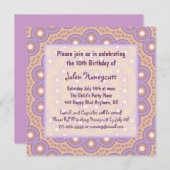 Perzikaanse en Lila cirkels uitnodiging op feestda (Voorkant / Achterkant)