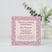 Perzikaanse en Lila cirkels uitnodiging op feestda (Staand voorkant)