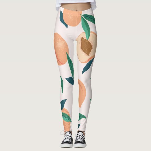 Perzikabrikoos: Tropisch naadloos patroon. Leggings (Voorkant)