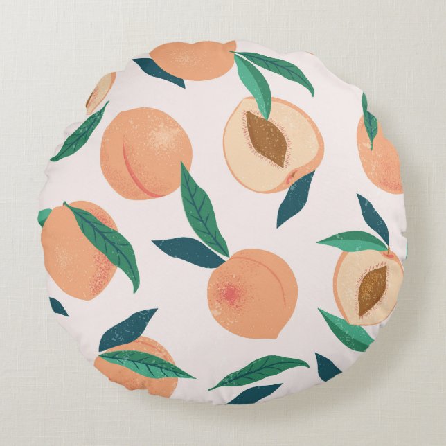 Perzikabrikoos: Tropisch naadloos patroon. Rond Kussen (Voorkant)