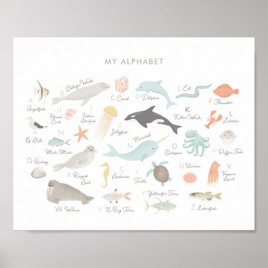 Perzikant Alfabet Nursery Decor Poster (Voorkant)