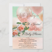 Perzikballonnen Baby shower met tweelingshoek Kaart (Voorkant)