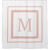 Perzikbeige en witte vierkante-grensmonogram douchegordijn (Voorkant)