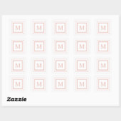 Perzikbeige en witte vierkante-grensmonogram vierkante sticker (Vel)