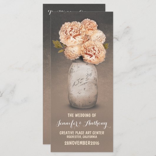 Perzikbeschilderde mason-jar-trouwprogramma's programmakaart (Voorkant / Achterkant)