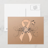 Perzikbewustmakingslint met vlinder briefkaart (Voorkant / Achterkant)