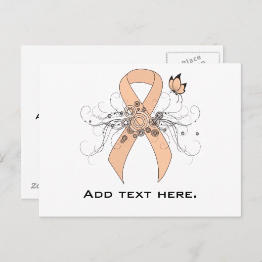 Perzikbewustmakingslint met vlinder briefkaart (Voorkant / Achterkant)