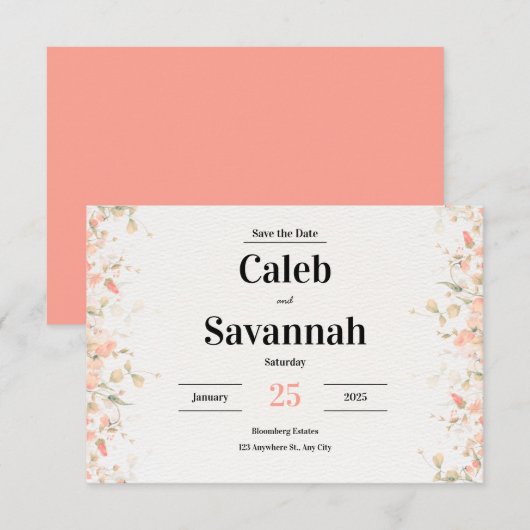 Perzikblaadje Save the Date Kaarten (Voorkant / Achterkant)