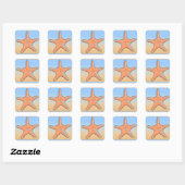 Perzikblauwe pastel zeester envelop afdichting sti vierkante sticker (Vel)