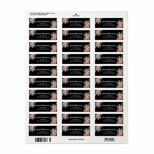 Perzikblauwe waterverf bloem etiket (Full Sheet)