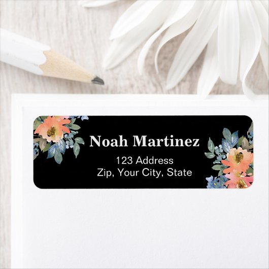 Perzikblauwe waterverf bloem etiket