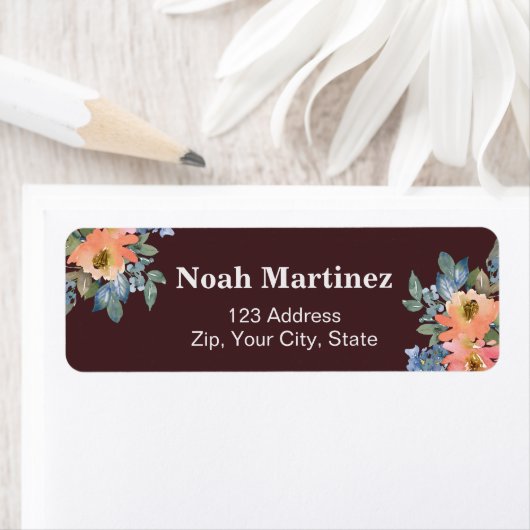 Perzikblauwe waterverf bloem etiket (Insitu)