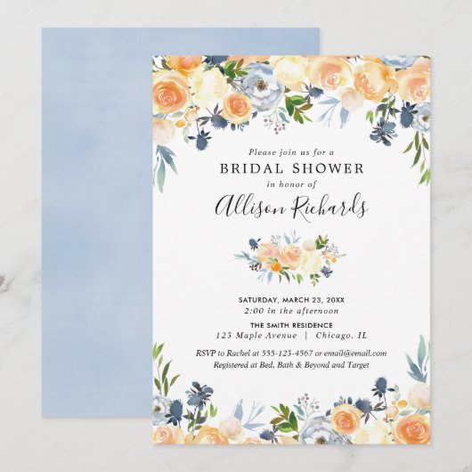 Perzikblauwe waterverf vrijgezellenfeest kaart (Voorkant / Achterkant)