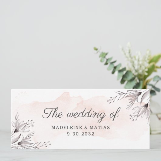 Perzikbloem en grijze bloesem, de bruiloft van men menu (Staand voorkant)