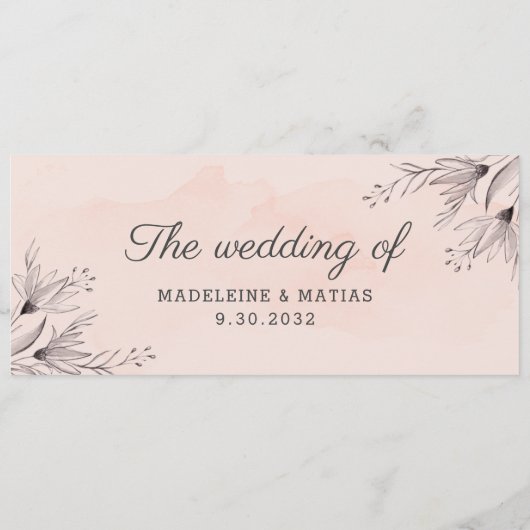 Perzikbloem en grijze bloesem, de bruiloft van menu (Achterkant)