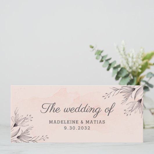 Perzikbloem en grijze bloesem, de bruiloft van menu (Staand voorkant)