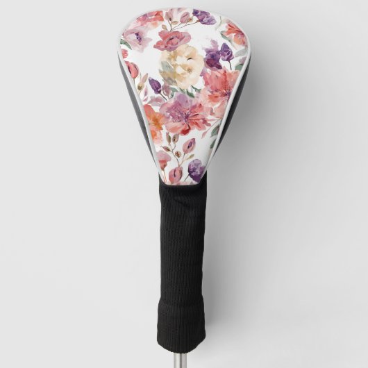 Perzikbloemblaadjes Waterverf Bloemen Botanische B Golfheadcover (Voorkant)
