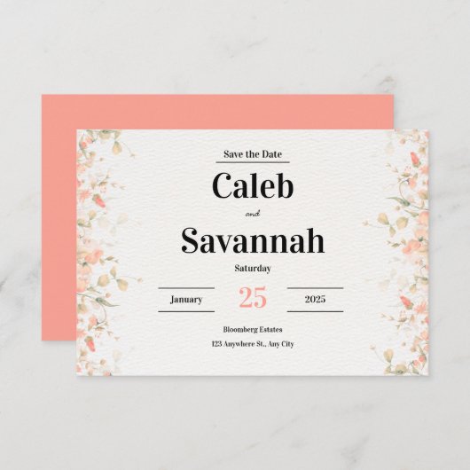 Perzikbloemblad Save the Date Kaarten (Voorkant / Achterkant)