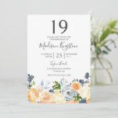 Perzikbloemen  19e verjaardag Uitnodiging (Staand voorkant)