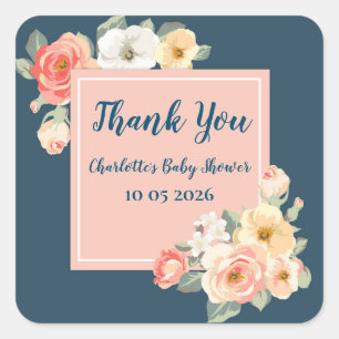 Perzikbloemen Bedankt Baby shower Favoriet Tag Vierkante Sticker