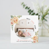 Perzikbloemen Beste Moederdag foto van mama ooit Feestdagenkaart (Staand voorkant)