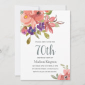 Perzikbloemen Blauwgroen 70th Birthday Party nodig Kaart (Voorkant)