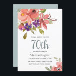 Perzikbloemen Blauwgroen 70th Birthday Party nodig Kaart<br><div class="desc">Peach Flowers Blauwgroen 70th Birthday party nodigt mooie zalm uit voor elke Paarse Floral Waterverf Blauwgroen achtergrond. Zie overeenkomend collectie in niche en nestwinkel</div>