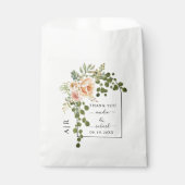 Perzikbloemen, boog- en monogram bruiloft bedankzakje (Voorkant)