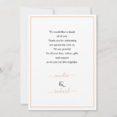 Perzikbloemen, boog met fotovalbruiloft bedankkaart (Achterkant)