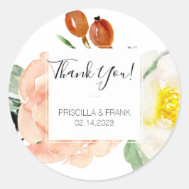 Perzikbloemen Dank je bruiloft Ronde Sticker