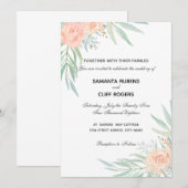 Perzikbloemen en eucalyptusbruiloft kaart (Voorkant / Achterkant)