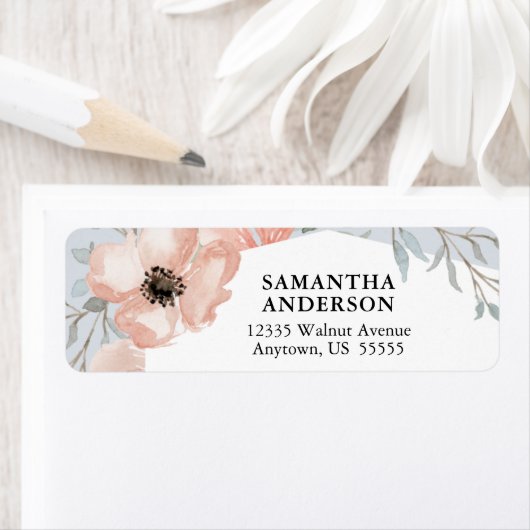 Perzikbloemen en Greenery Return-adres Etiket (Insitu)