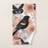 Perzikbloemen en koolbloemen, Robin en Butterflies Bad Handdoek (Handdoek)