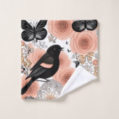Perzikbloemen en koolbloemen, Robin en Butterflies Bad Handdoek (Wasdoekje)