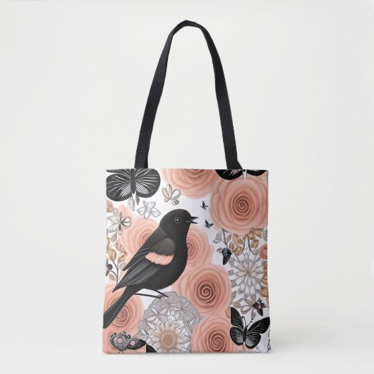 Perzikbloemen en koolbloemen, Robin en Butterflies Tote Bag (Voorkant)