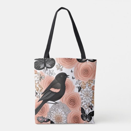 Perzikbloemen en koolbloemen, Robin en Butterflies Tote Bag (Achterkant)