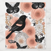 Perzikbloemen en koolbloemen, Robin en Butterflies Wijn Etiket (Enkel label)